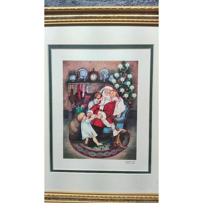 lot of 4 - Nadine Harper in Gold Frames and Matted Santa Claus Christmas Prints