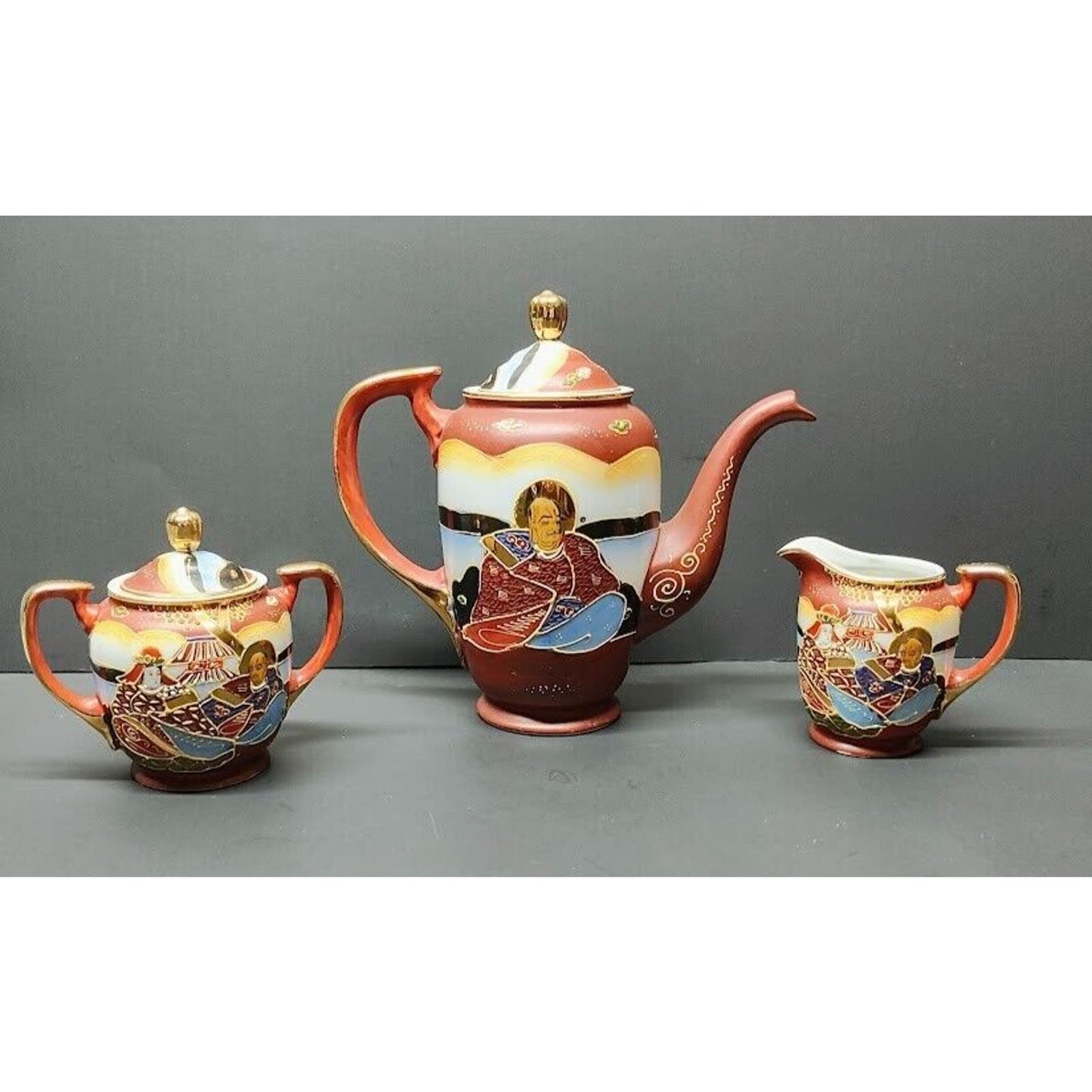 Occupied Japan COFFEE / TEA SET MORIAGE SATSUMA STYLE GEISHA HAND PAINTED 14 PCS