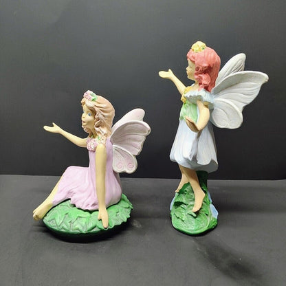 Lot of 2 Hand painted ceramic Fairies 8 inch Tall & 9 inch Tall Great for a gift