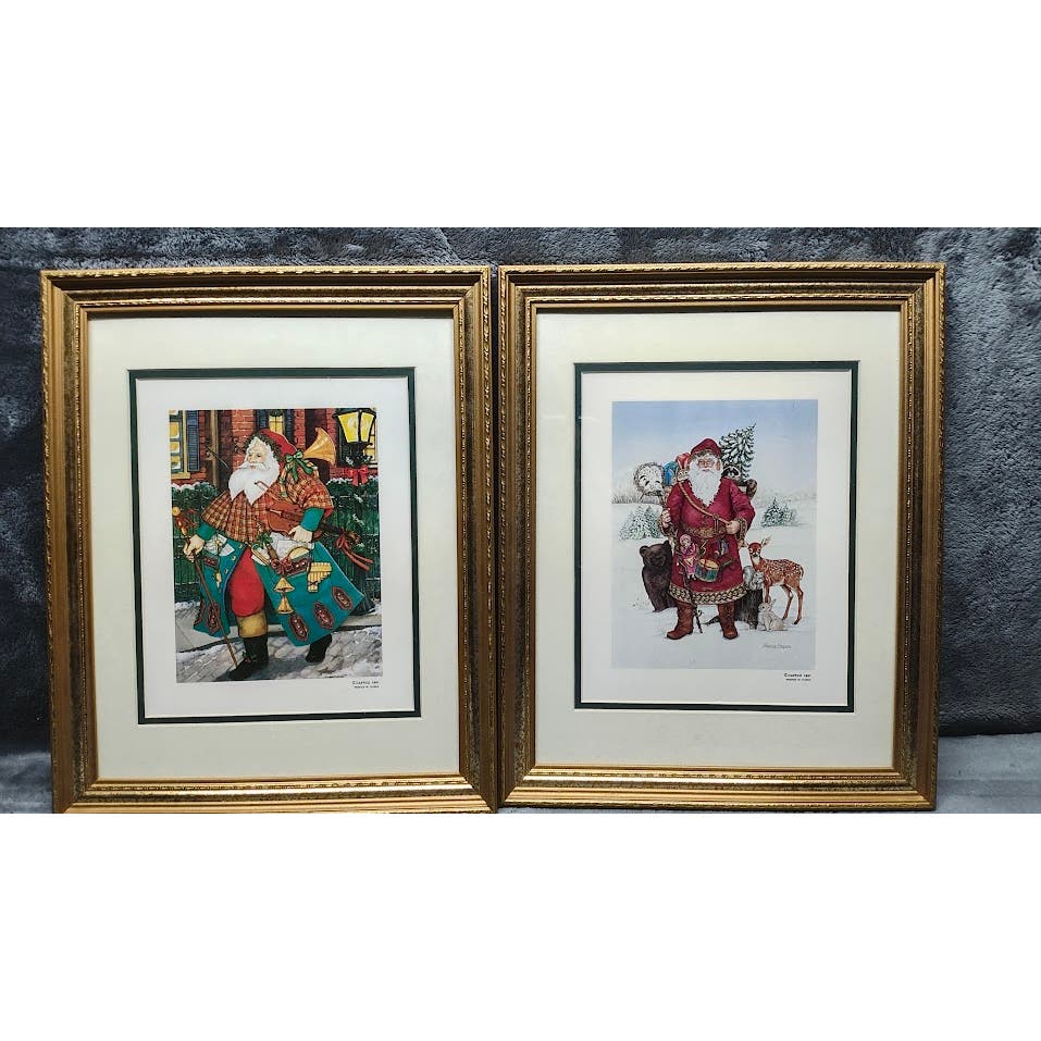 lot of 4 - Nadine Harper in Gold Frames and Matted Santa Claus Christmas Prints