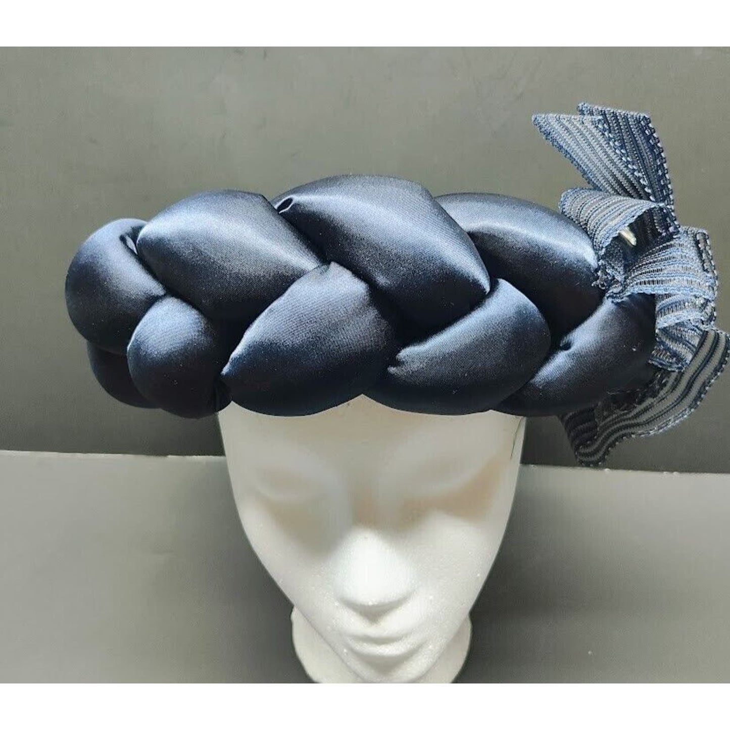 Women's Blue halo headpiece Fascinator hat Silk Ribbon & Gem