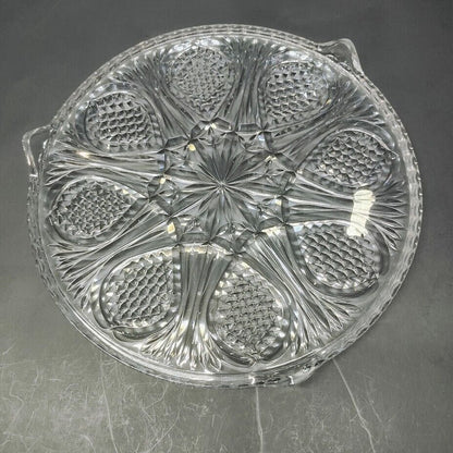 Antique Bohemian Czech Crystal Round Footed Platter 11.5” Intricate Hand Cut