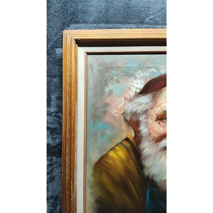 VTG Signed Benson Old Man Portrait Smoking Pipe Oil Canvas Painting Framed