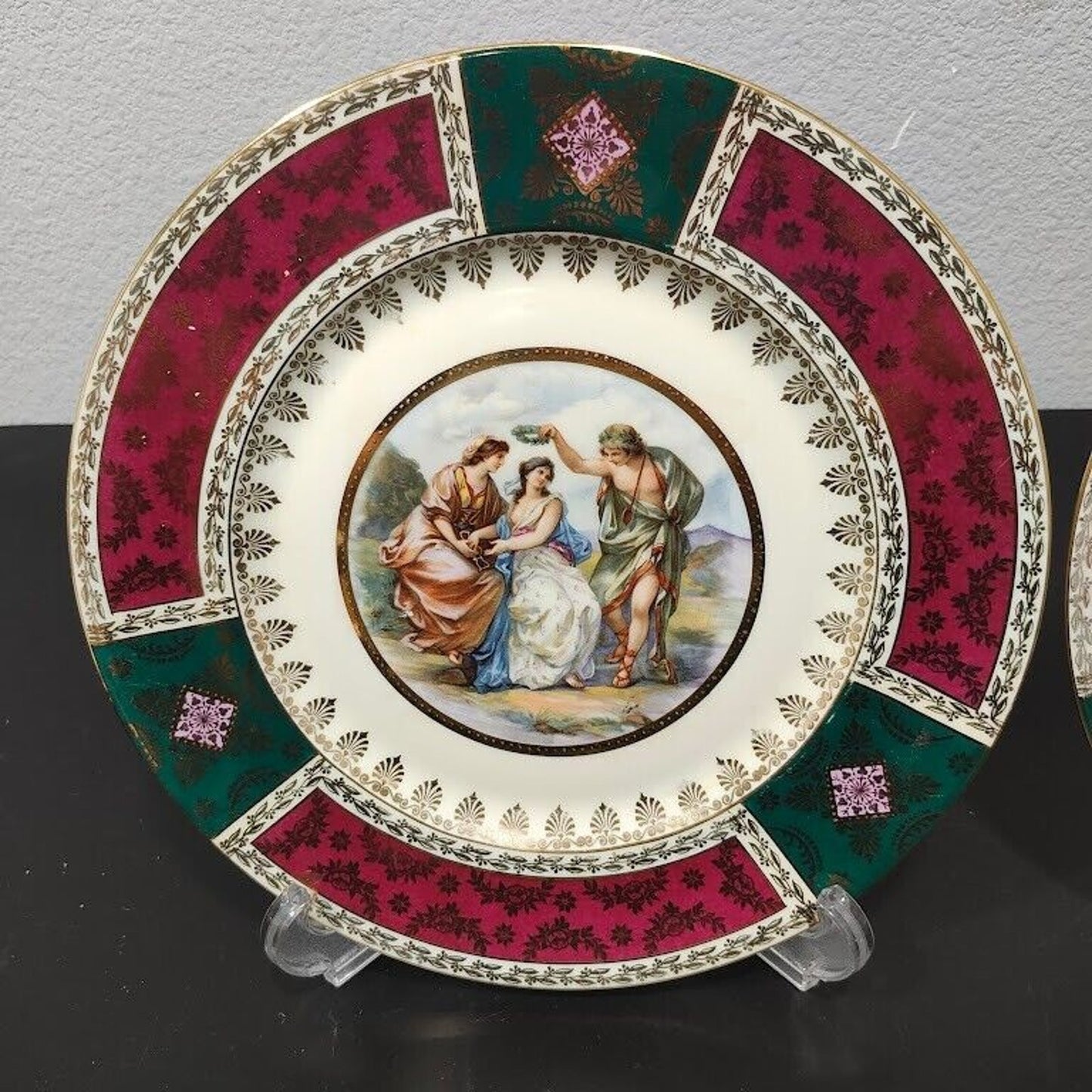 set of 2 Antique Royal Vienna Plate 1883-1914 Allegorical Scene 11” Round