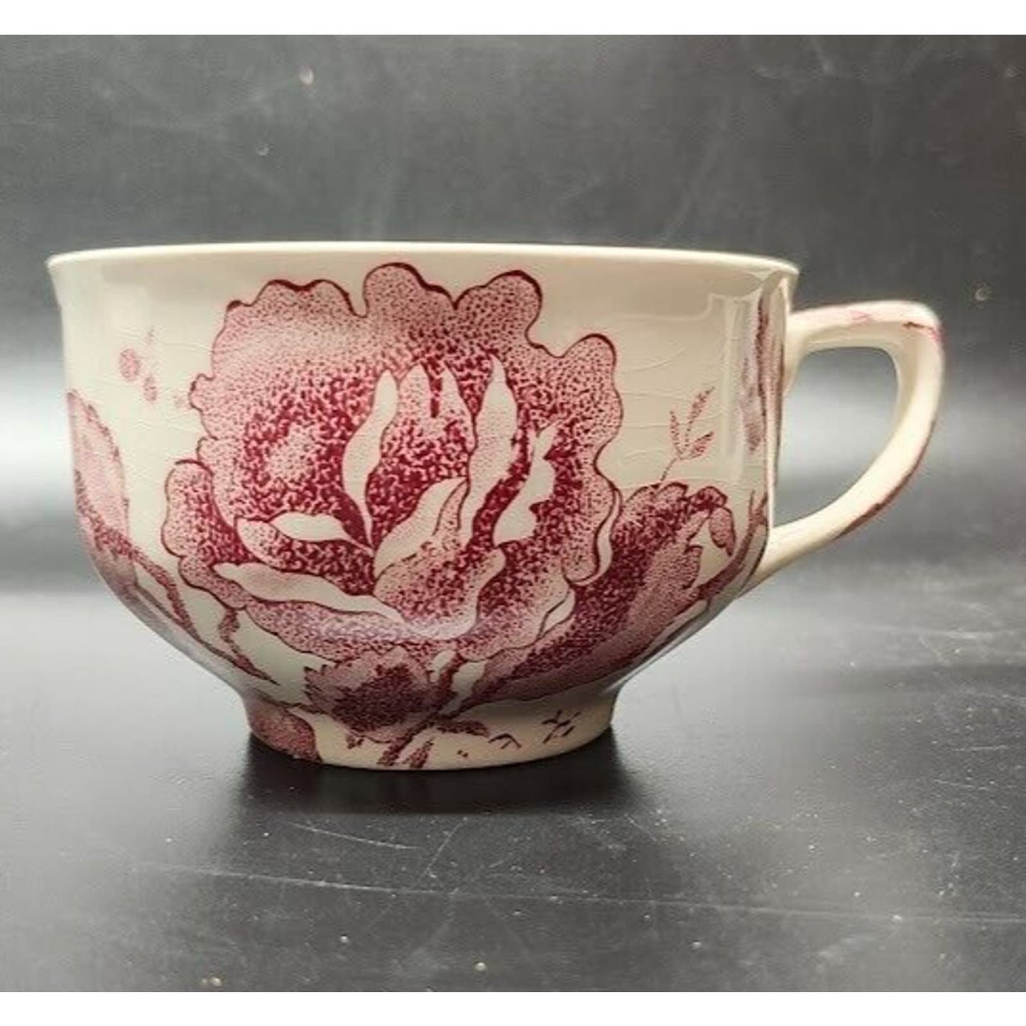 English Chippendale Coffee Cup Red/Pink on White by Johnson Bros.1935-65