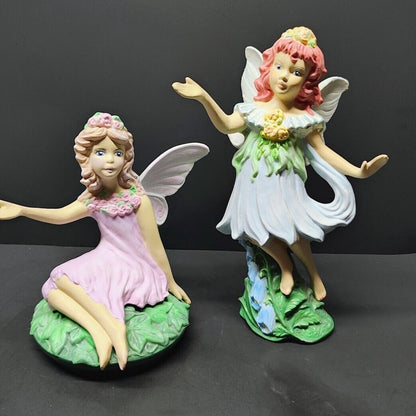 Lot of 2 Hand painted ceramic Fairies 8 inch Tall & 9 inch Tall Great for a gift