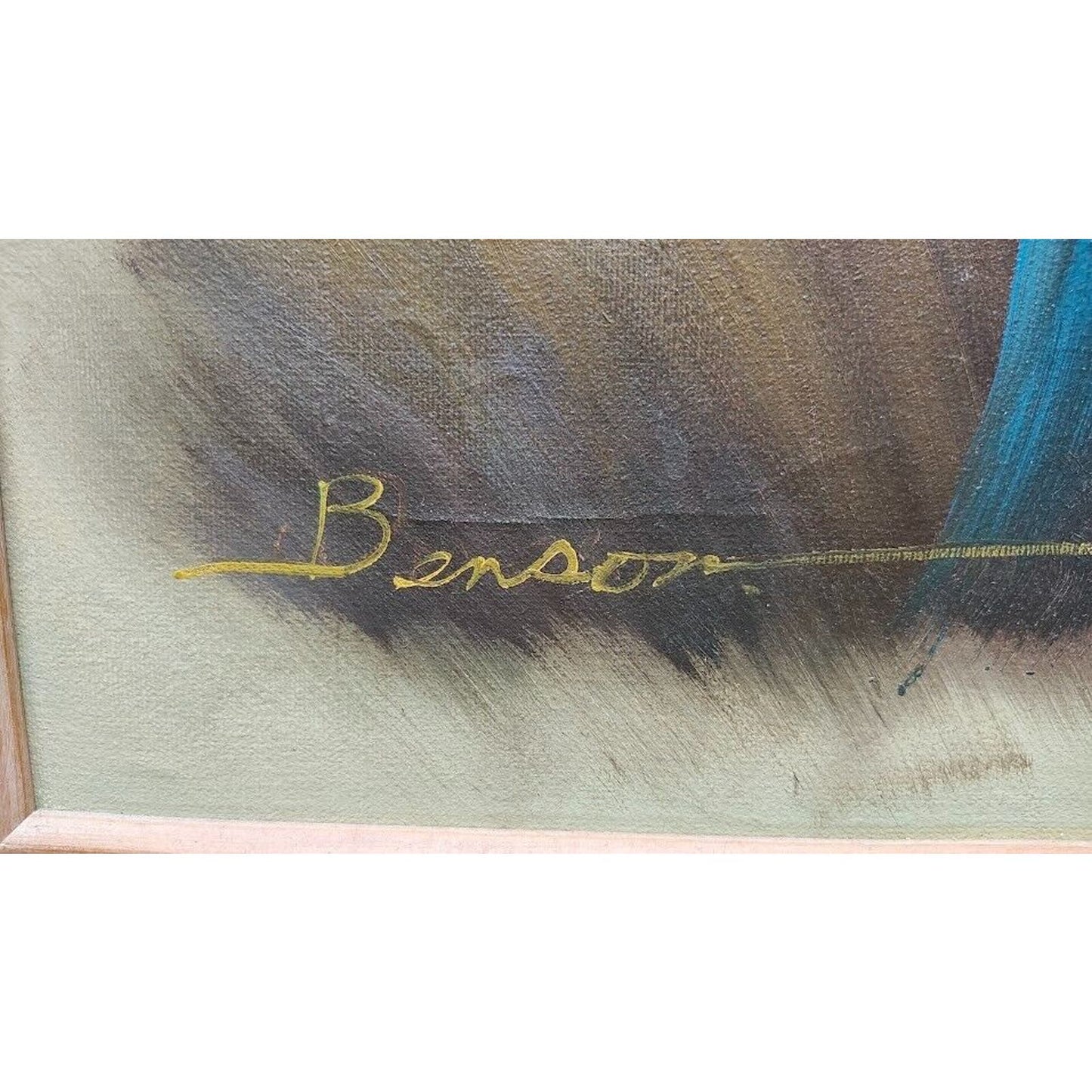 VTG Signed Benson Old Man Portrait Smoking Pipe Oil Canvas Painting Framed