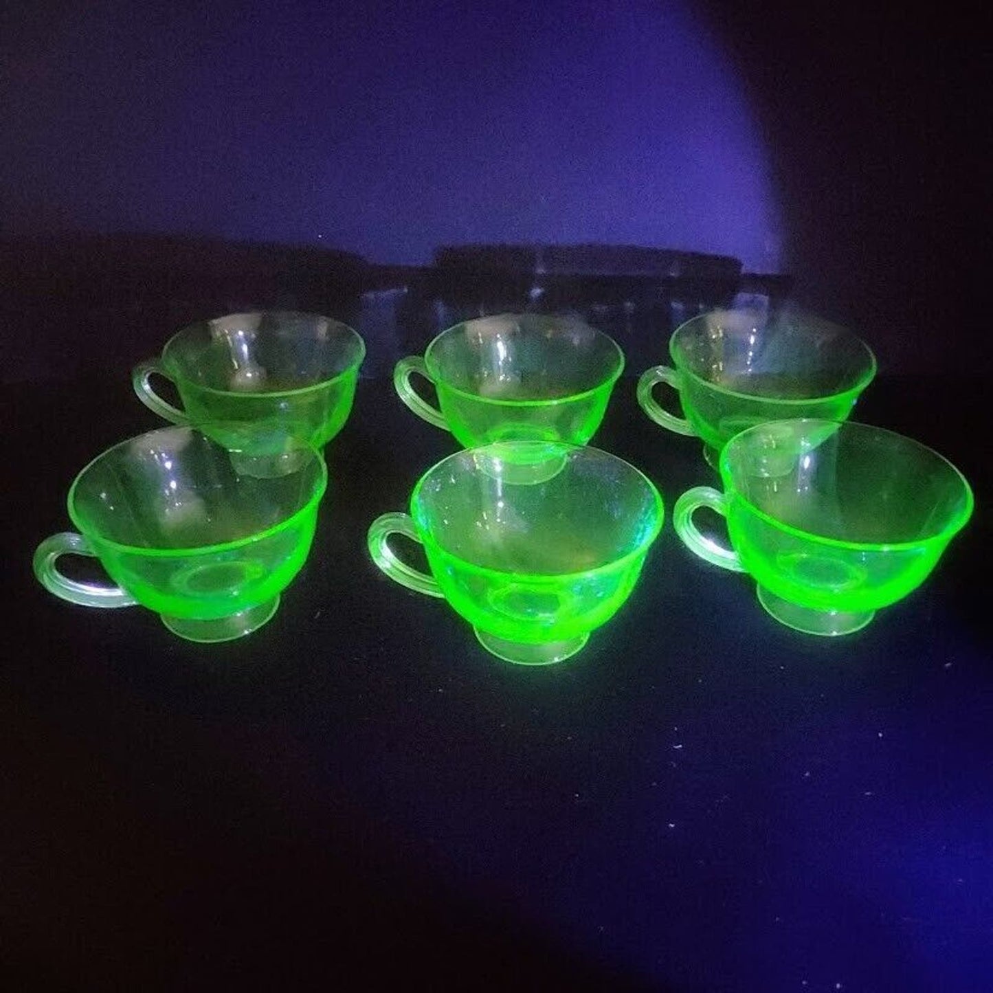 Set of 6 - Vintage Uranium Glass Coffee/Tea Cups ( No Chips Or Cracks )