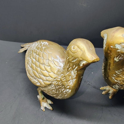 2 Vintage Solid Brass Pheasant Peacock Bird Figurine Statue 12.5in 13in MCM