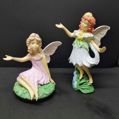 Lot of 2 Hand painted ceramic Fairies 8 inch Tall & 9 inch Tall Great for a gift