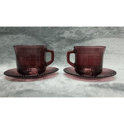 Fortecrisa Tea Cup w/ Saucer Set of 2 Mexico Purple Plum Amethyst Glass-