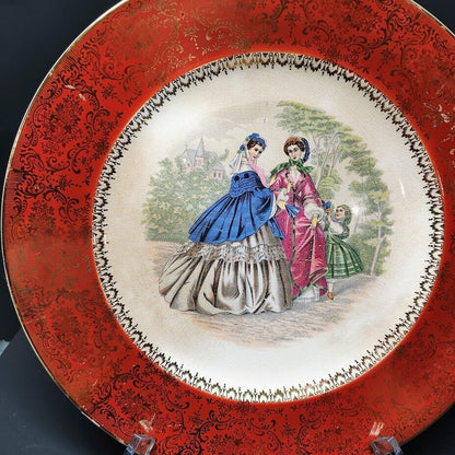 Vintage M R Victorian Red Filigree Hand Painted Gold Porcelain 10.75in Plates