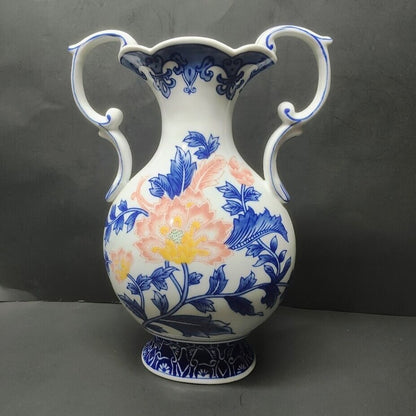 Bombay Company Blue White with flower Large Vase with Handles Chinoiserie 13.5"