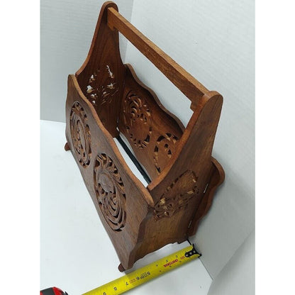 Vintage handmade wooden magazine rack-Newspaper rack-Letter holder-Carved Folk