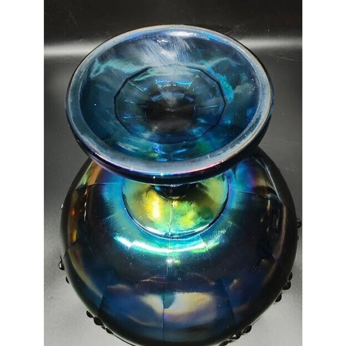 Carnival Glass Blue Carnival glass pedestal dish candy Indiana Glass