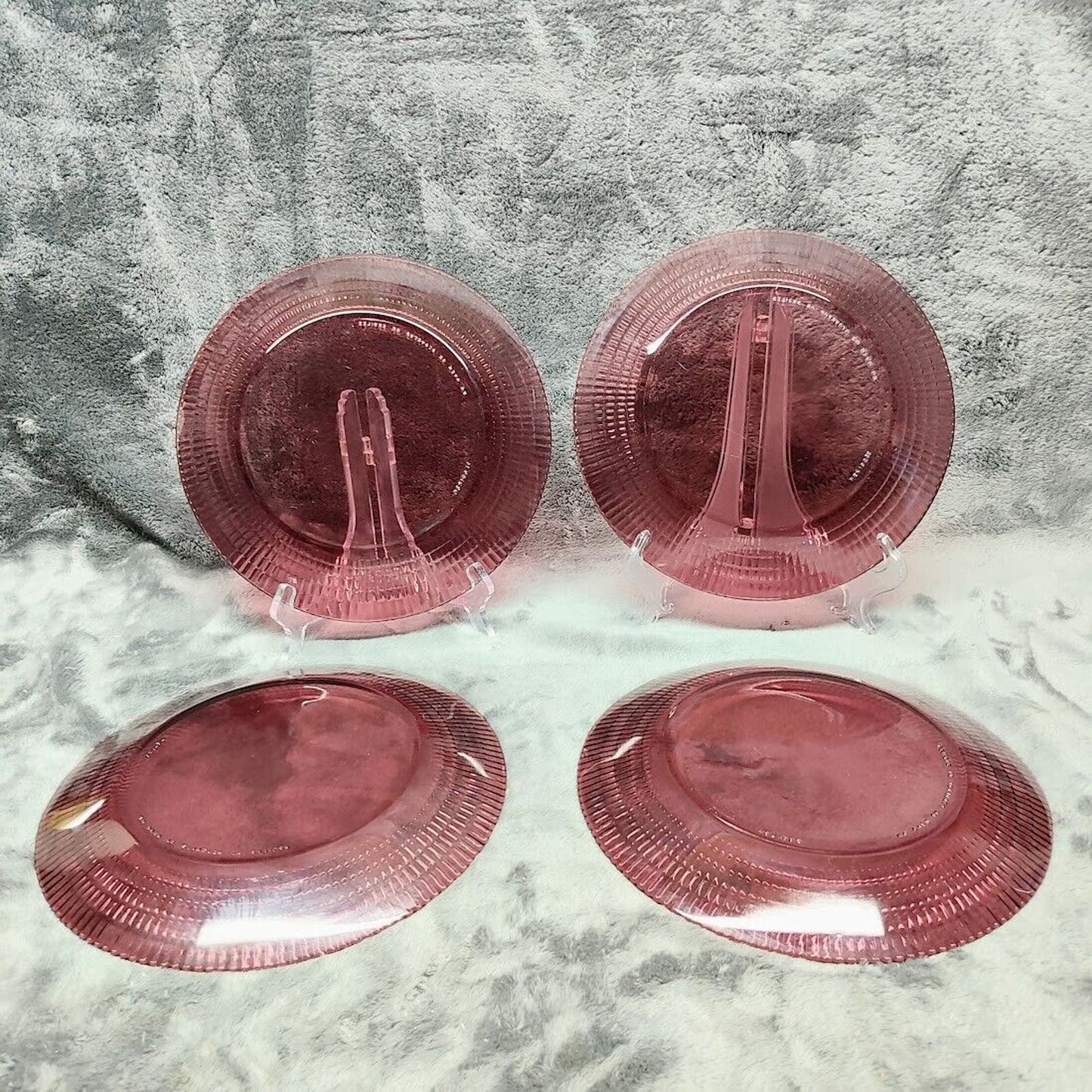 Set of 4 Vintage Fortecrisa Amethyst Glass Dinner Plates 10 in.