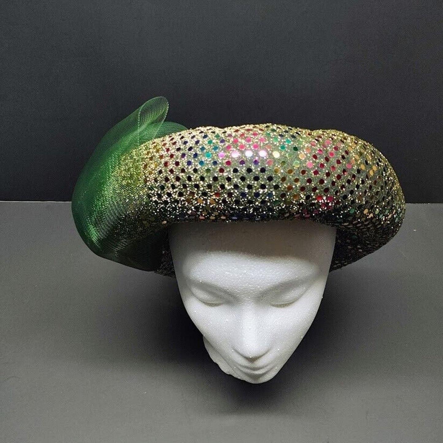 Women's Green Halo Headpiece Fascinator hat Chiffon & Sequin