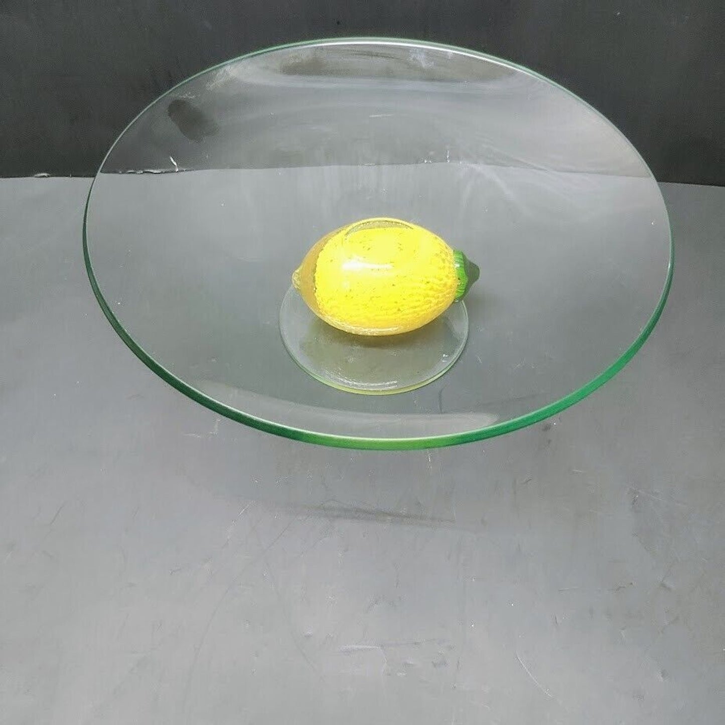 Clear Glass Cake Pie Torte Pedestal Serving Plate Bullicante Yellow Green Lemon