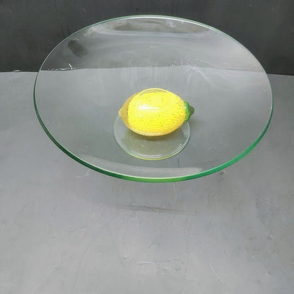 Clear Glass Cake Pie Torte Pedestal Serving Plate Bullicante Yellow Green Lemon