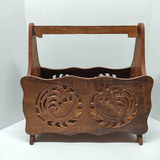 Vintage handmade wooden magazine rack-Newspaper rack-Letter holder-Carved Folk