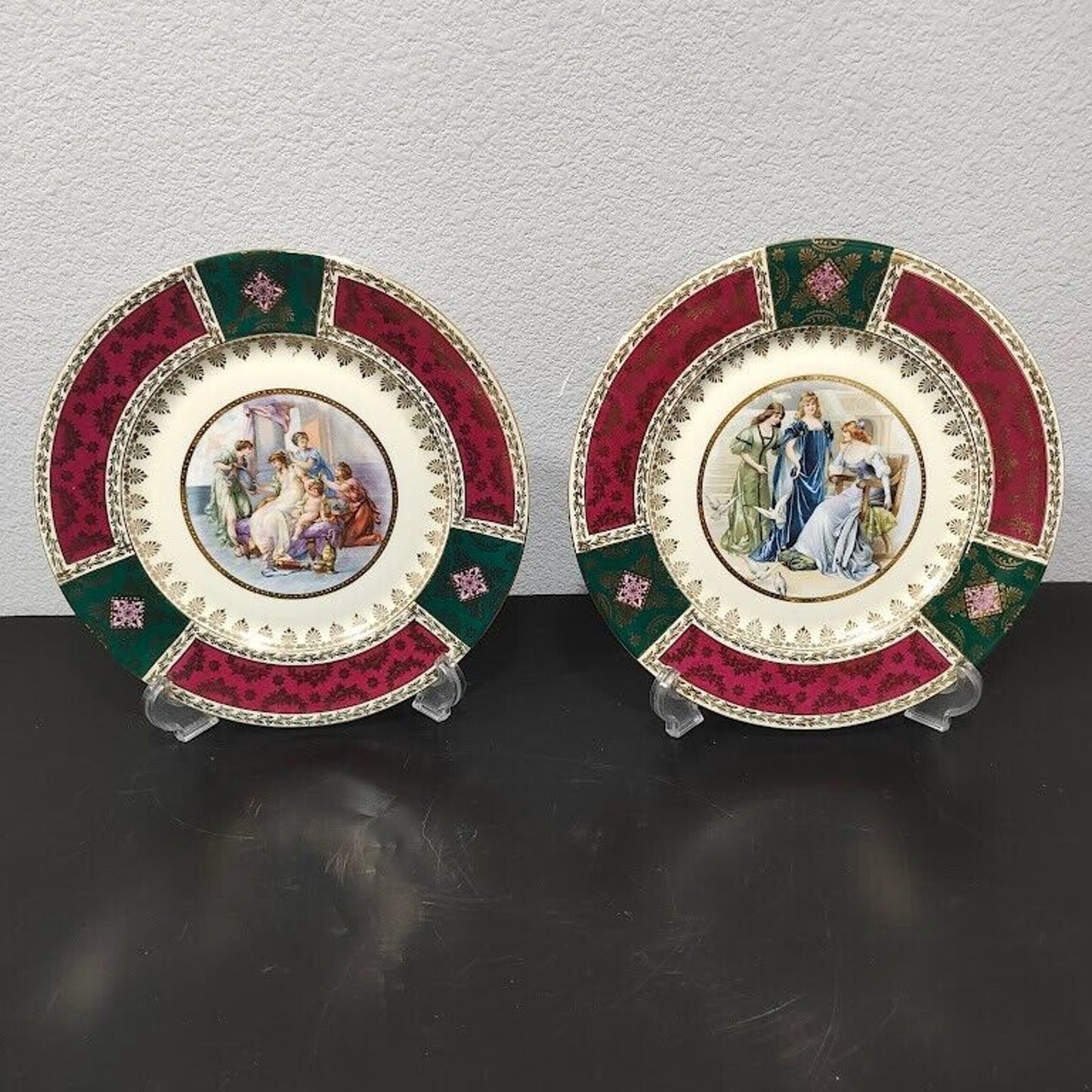 set of 2 Antique Royal Vienna Plate 1883-1914 Allegorical Scene 11” Round