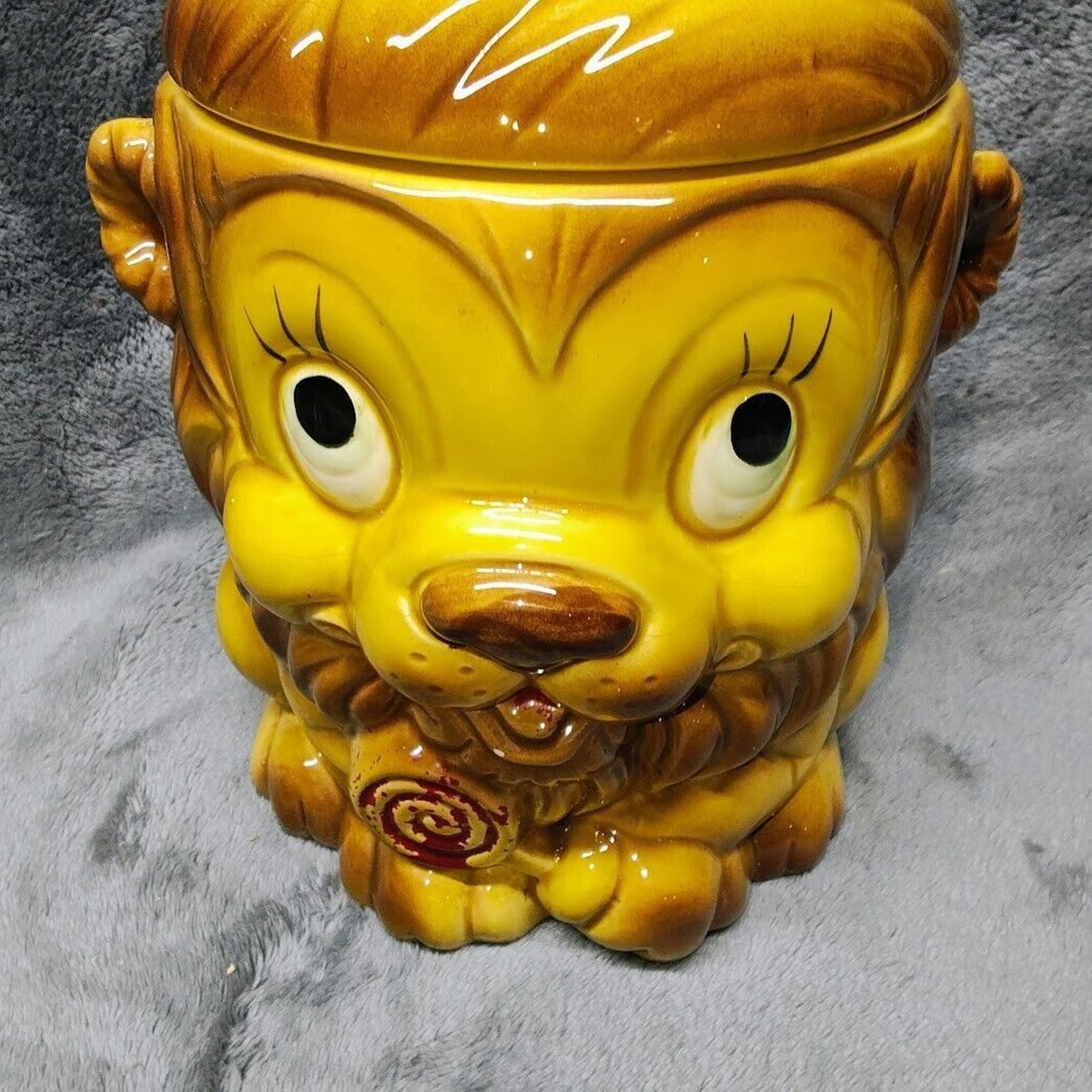 Vintage Lion King Cookie Jar, Red Lollipop Crown Japan