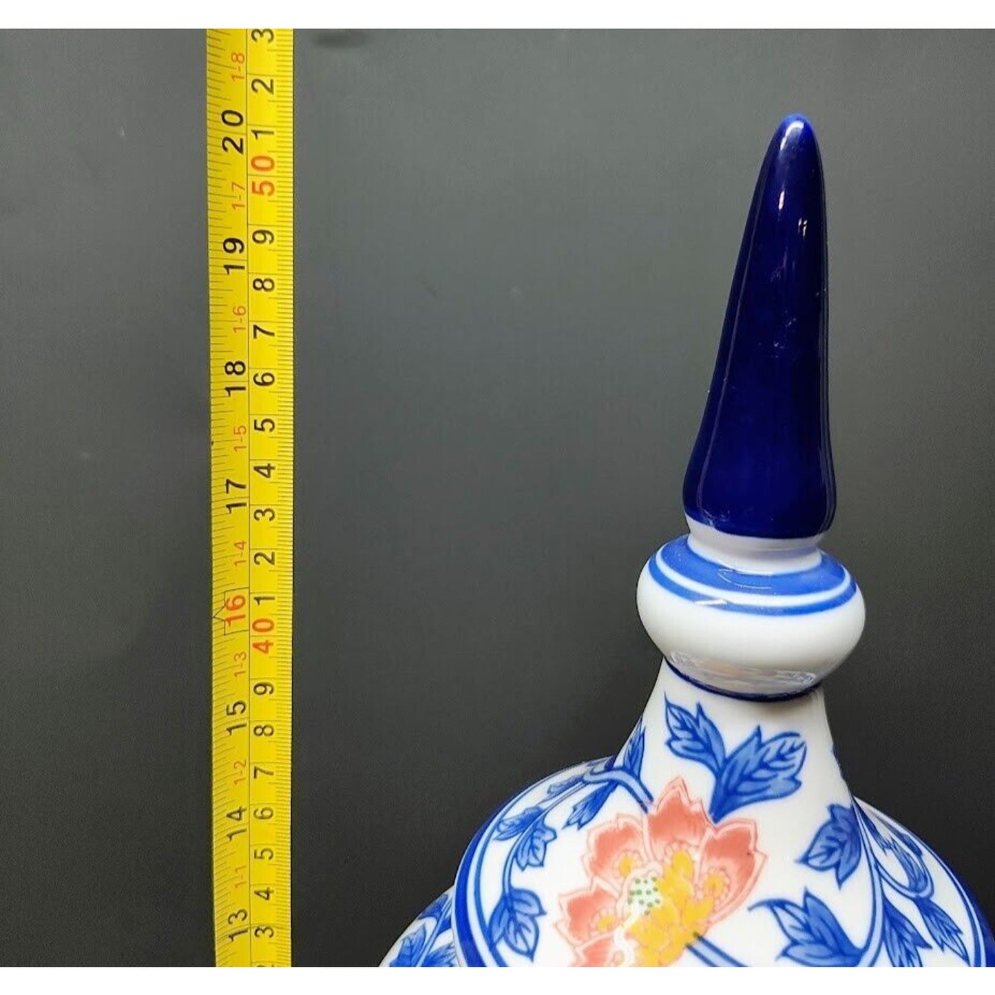 Bombay Company Blue Floral pointed lidded Urn style Large Vase 20" Tall