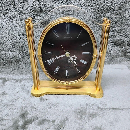 Vintage Seiko Quartz Lucite and Brass Desk Mantle Clock QQZ337S Made in Japan