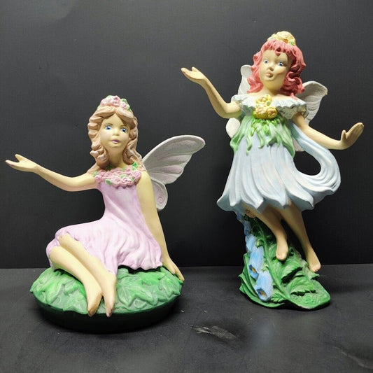 Lot of 2 Hand painted ceramic Fairies 8 inch Tall & 9 inch Tall Great for a gift