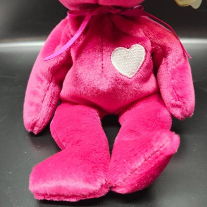 NWT RARE Retired Original Beanie Baby PInk Bear 'Valentina' 1999 In Case