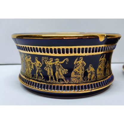 Lot of 2 Spyropoulos Greek 24k Gold on Black Ash Tray Vintage