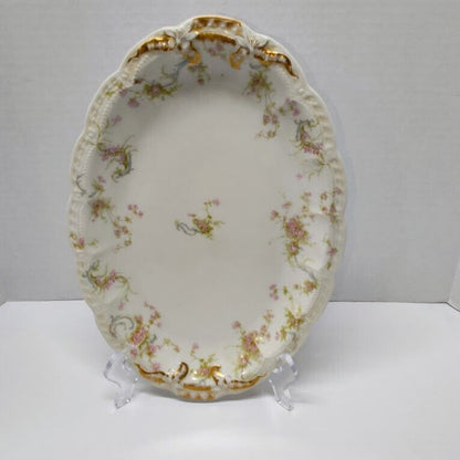 Haviland Princess 12” Oval Platter Pink Rose Blue Scrolls Schleiger 57 Limoges