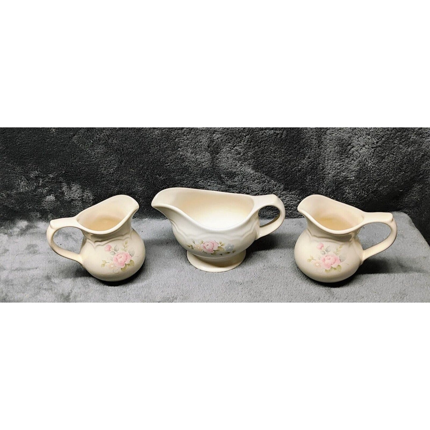 Pfaltzgraff Tea Rose Gravy Boat Server and Two (2) Creamers/Pitchers