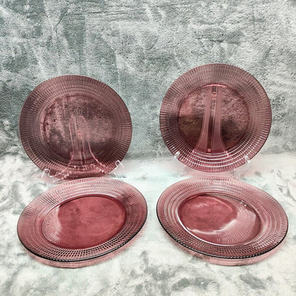 Set of 4 Vintage Fortecrisa Amethyst Glass Dinner Plates 10 in.