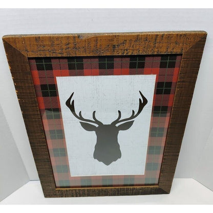 18.5" x 14.5" Wood Frame With Buffalo Plaid Deer silhouette Art