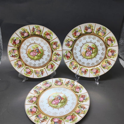 3 Arnart, Fragonard, Love Story-Courting Couple,8”Cabinet Plate, Royal Vienna Style