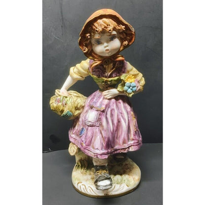 Vintage LG CAPODIMONTE "Peasant Girl carrying Flowers" Figurine! ITALY 12" Bella