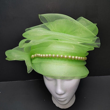 Women's Green Chiffon & Pearl Fascinator Hat Derby Hat