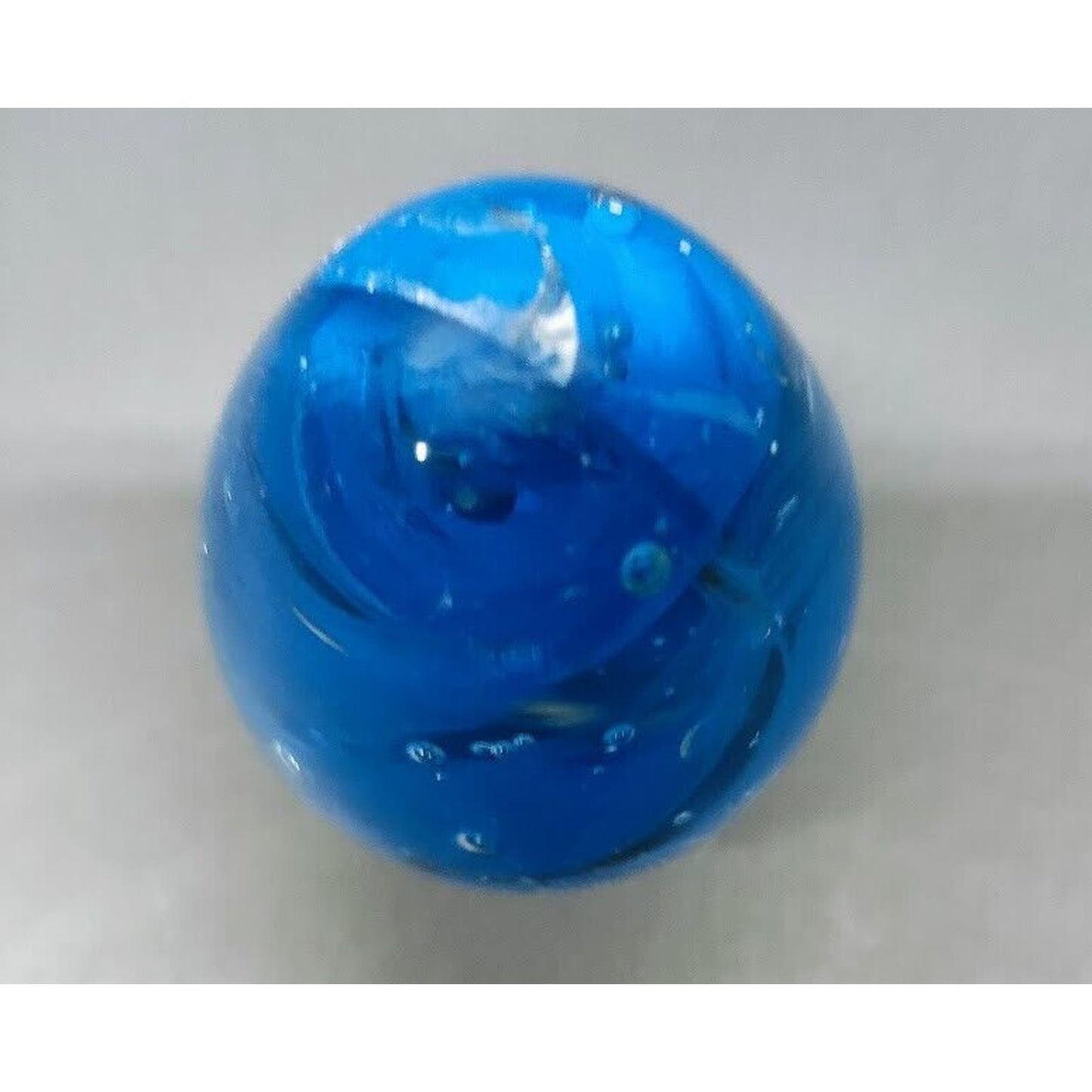 Vintage Glass Paperweight Egg Shape Blue Swirl With Bubbles 3 Inch