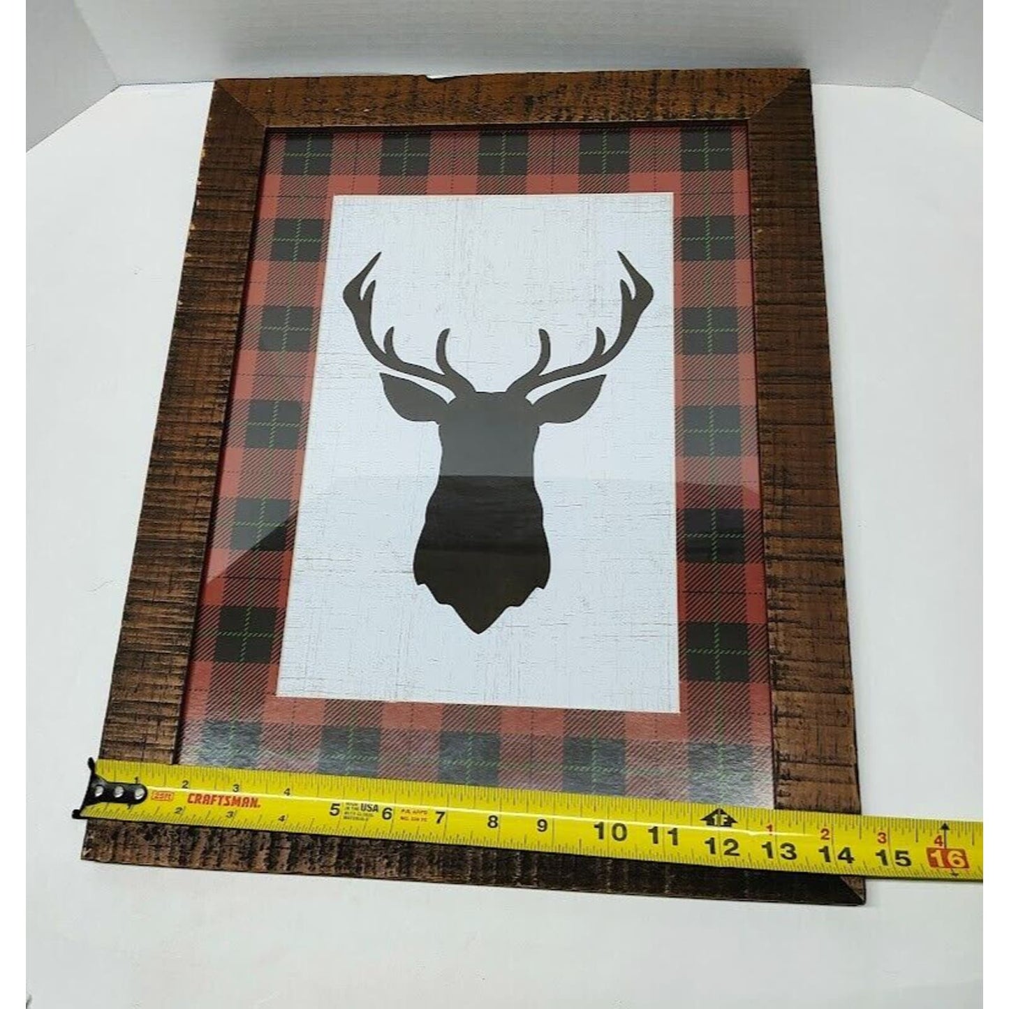 18.5" x 14.5" Wood Frame With Buffalo Plaid Deer silhouette Art