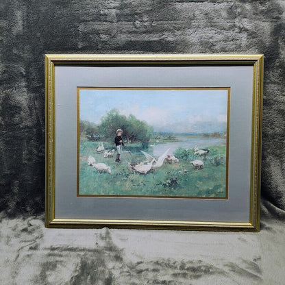 Luigi Chialiva "Guarding the Flock" Signed Print Matted & Framed 21"x 18"