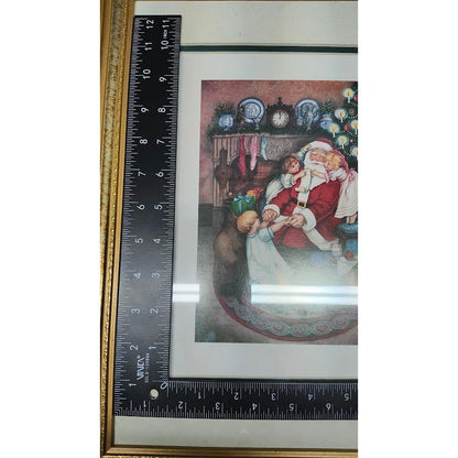 lot of 4 - Nadine Harper in Gold Frames and Matted Santa Claus Christmas Prints