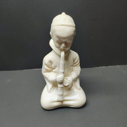 Boy Playing Flute White Porcelain Figurine ARDALT Japan Mid Century Statue 5.5''