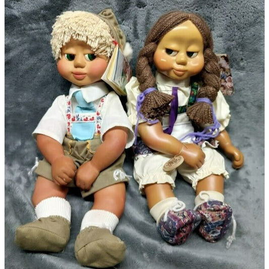 Vintage Naber Kids Wooden Doll Pair, Pam and Peter, 1988 & 1990