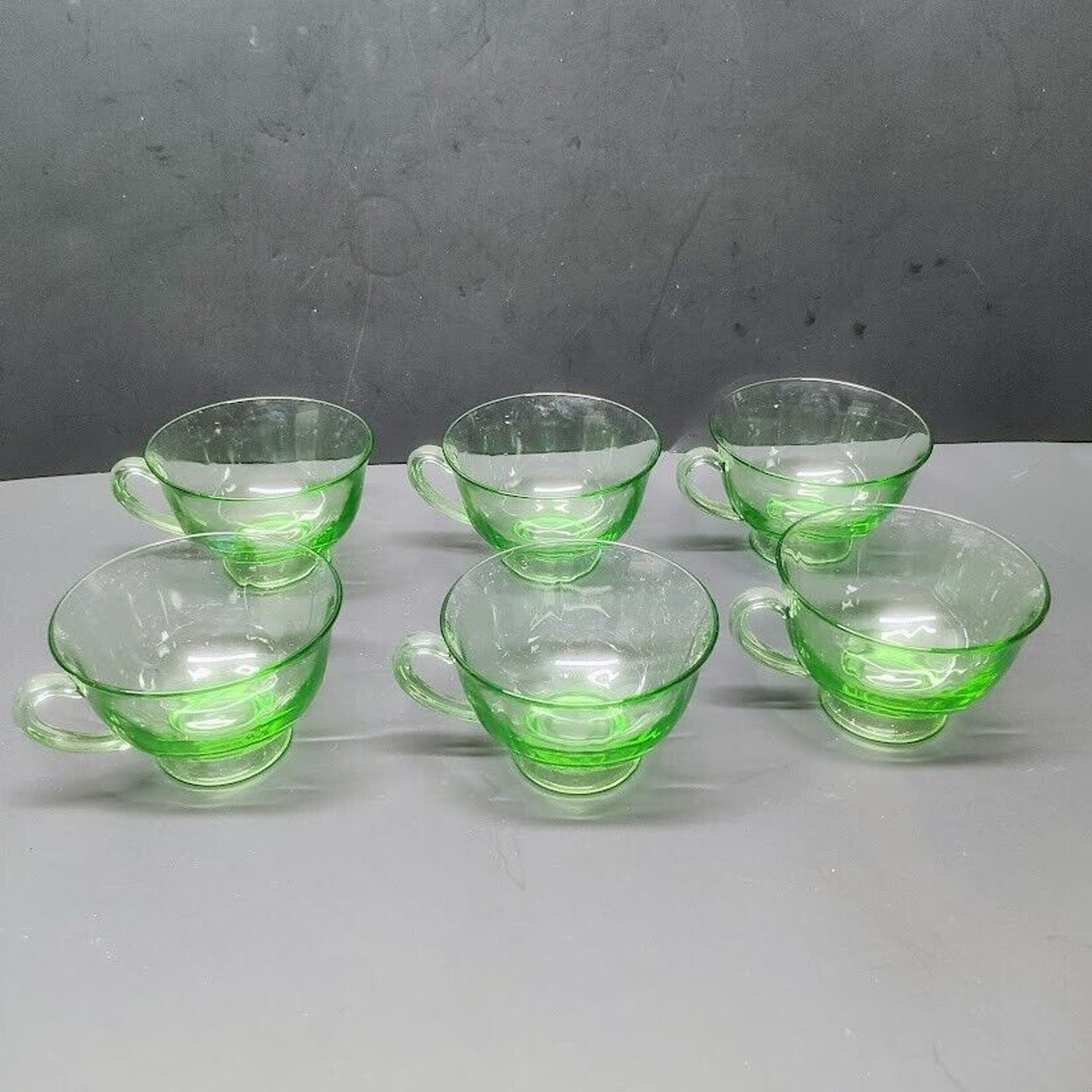 Set of 6 - Vintage Uranium Glass Coffee/Tea Cups ( No Chips Or Cracks )