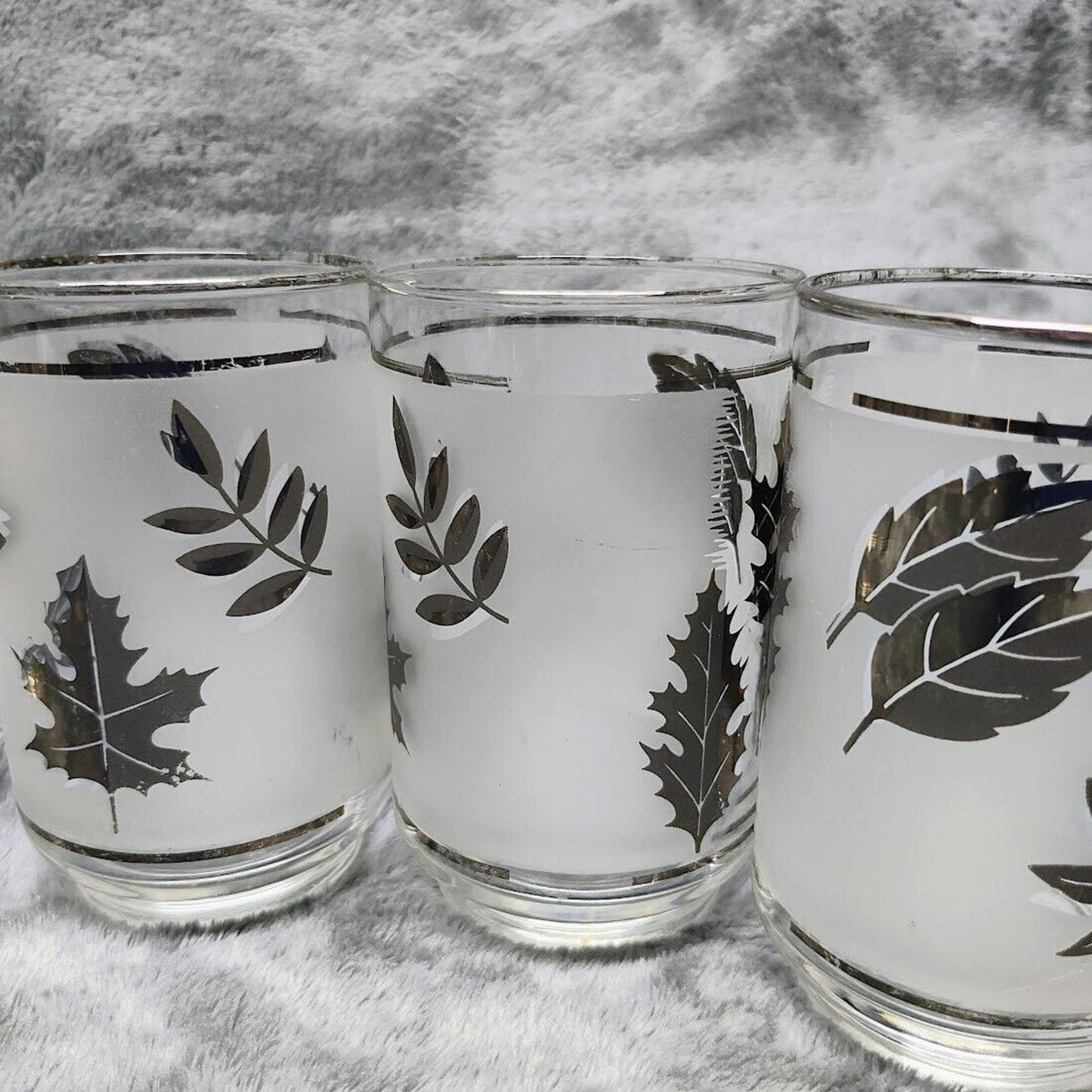 Vintage Libbey Frosted Silver Leaf Silver Foliage Pitcher & Glasses Bar Lot