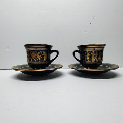 Spyropoulos GREECE 24K Gold Cobalt Blue - S Tea Cup & Saucer Lot of 2