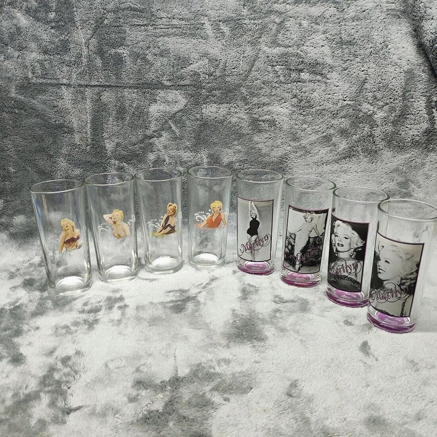 Set of 8 Bernard Of Hollywood Marilyn Monroe 6” H X 2 3/4"D Drinking Glasses