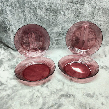 Fortecrisa Pasta Salad Bowls 1.75"Rim Set of 4 Mexico Purple Amethyst Glass 8.5"