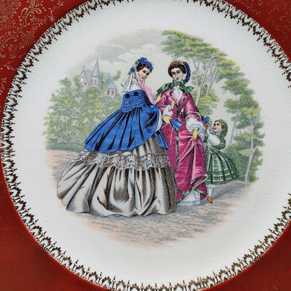 Vintage M R Victorian Red Filigree Hand Painted Gold Porcelain 10.75in Plates